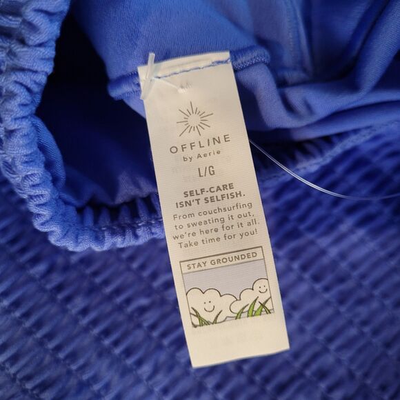 Offline By Aerie Real Me Super Flare Hi-Rise Leggings Size Large Blue Smocked - Picture 4 of 9